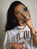 Back To School Dodobye American Retro New Leopard Print Letter Short-sleeved T-shirt Summer Women's National Fashion Oversize Spice Girl Casual Top Fashion