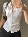 Dodobye Pocket Button Down Cropped Blouse