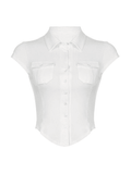 Dodobye Pocket Button Down Cropped Blouse