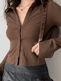 Dodobye Polo Neck Long Sleeve Rib Blouse