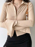 Dodobye Polo Neck Long Sleeve Rib Blouse