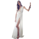 Dodobye-White Deep V Neck Sleeveless Maxi Dress