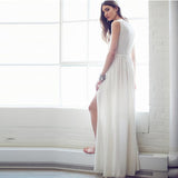 Dodobye-White Deep V Neck Sleeveless Maxi Dress