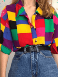 Dodobye Rainbow Checkered Button Down Blouse