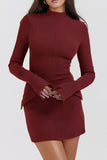 Dodobye Solid Color Mock Neck Bell Sleeve Dress