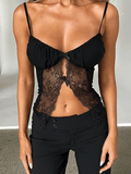 Dodobye Ribbon Lace Patchwork Cutout Cami Top