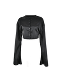 Dodobye Satin Long Sleeve Buttoned Crop Blouse