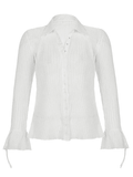 Dodobye Semi Sheer Long Sleeve Pleated Blouse