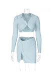 Dodobye Sky Blue Button-Front Knitted Two Piece Skirts