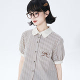 Dodobye Bow Embroidered Short Sleeve Shirt