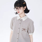 Dodobye Bow Embroidered Short Sleeve Shirt