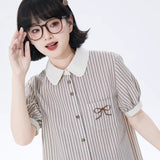 Dodobye Bow Embroidered Short Sleeve Shirt