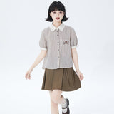 Dodobye Bow Embroidered Short Sleeve Shirt