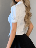 Dodobye Tie Design White Cropped Blouse