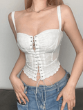 Dodobye Tie Front White Broderie Lace Corset Top