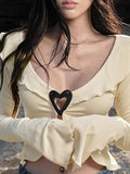 Dodobye V Neck Fungus Heart Button Long Sleeve Knit