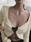 Dodobye V Neck Fungus Heart Button Long Sleeve Knit