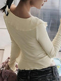 Dodobye V Neck Fungus Heart Button Long Sleeve Knit