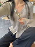 Dodobye V Neck Ribbed Thin Long Sleeve Knit