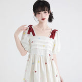 Dodobye Bow Embroidered Square Neck Tencel Dress