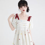 Dodobye Bow embroidered square neck Tencel dress