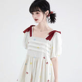 Dodobye Bow Embroidered Square Neck Tencel Dress