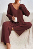 Dodobye V Neck Ribbed Long Sleeve Two-Piece Set