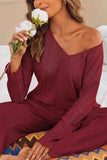 Dodobye V Neck Ribbed Long Sleeve Two-Piece Set