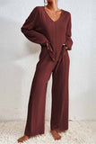 Dodobye V Neck Ribbed Long Sleeve Two-Piece Set